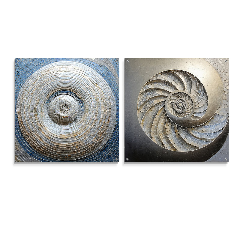 Coquille argentée tourbillonnante - Nautilus, ensemble de 2 verres muraux en acrylique, H 16 po x l 33 po