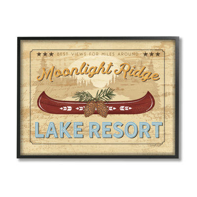 «Moonlight Ridge Lake Resort Canoe» par Jennifer Pugh - cadre flottant, impression sur bois