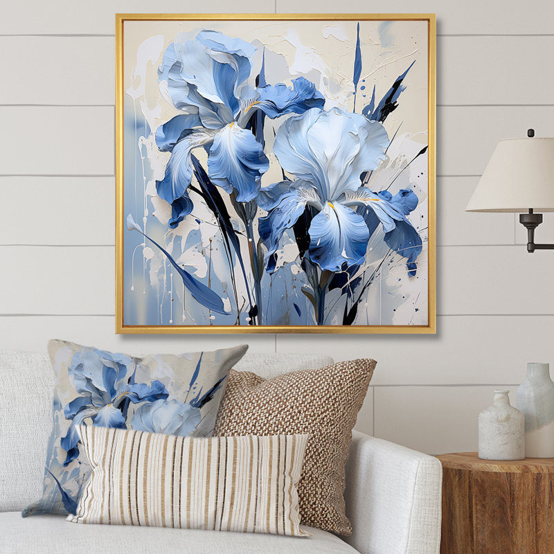 «Blue and White Garden of Irises», reproduction sur toile, H 36 po x l 36 po x P 1,5 po, Cadre flottant doré