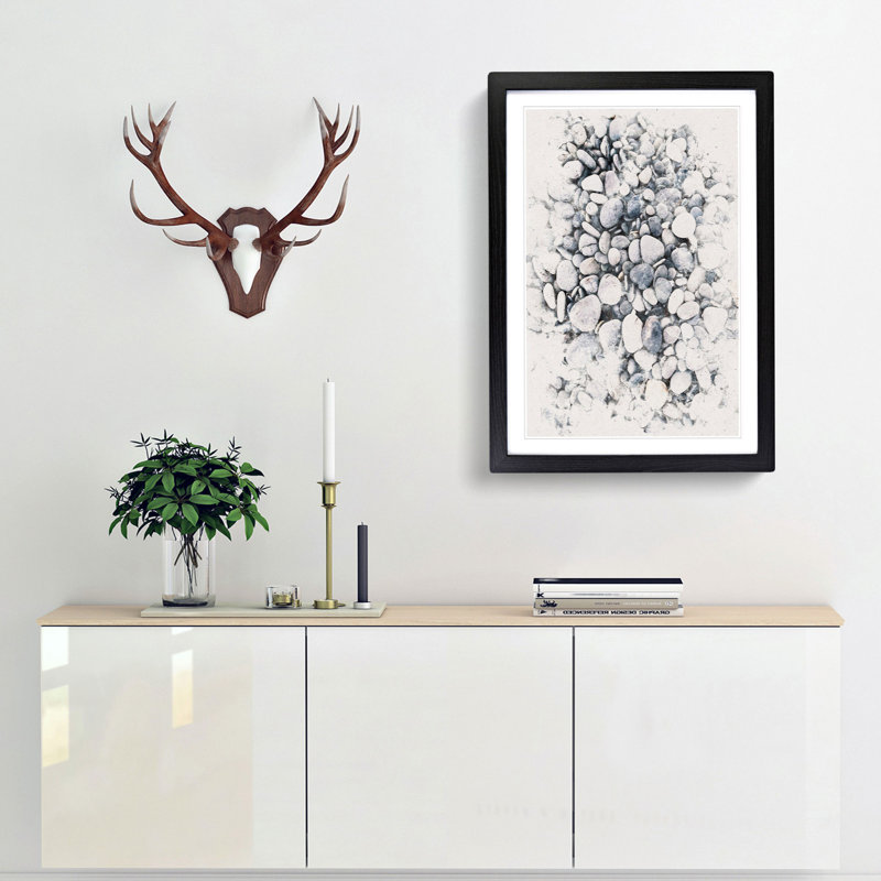 Pebbles - Picture Frame Painting Print, 63cm H x 45cm W x 2cm D, Black Framed