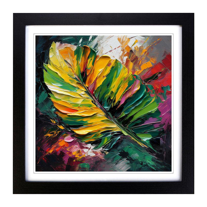 Tropical Leaf Palette Knife No.2 - Single Picture Frame Print on Wood, Black