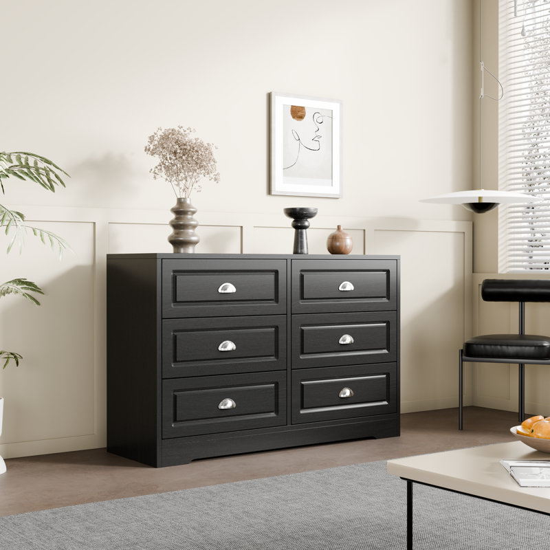 Commode double 6 tiroirs Aukusti, Noir, noir, noir, noir
