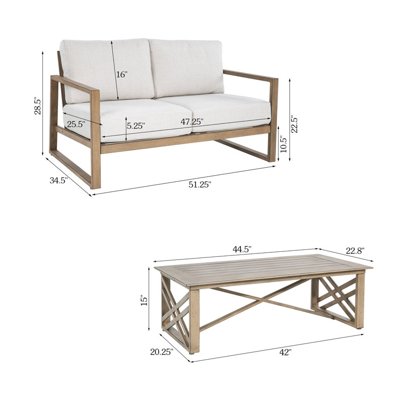 Hamarto 2 Pieces Aluminum Patio Conversation Set With Cushions