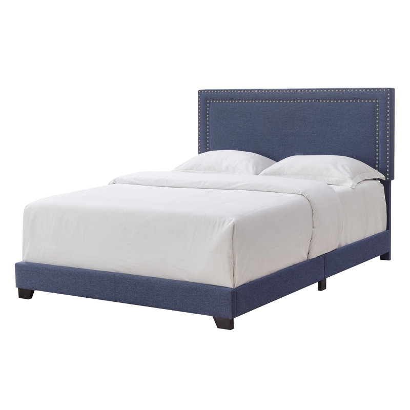 Lit tapissier standard Charlie, Bleu denim, Simple, Nickel