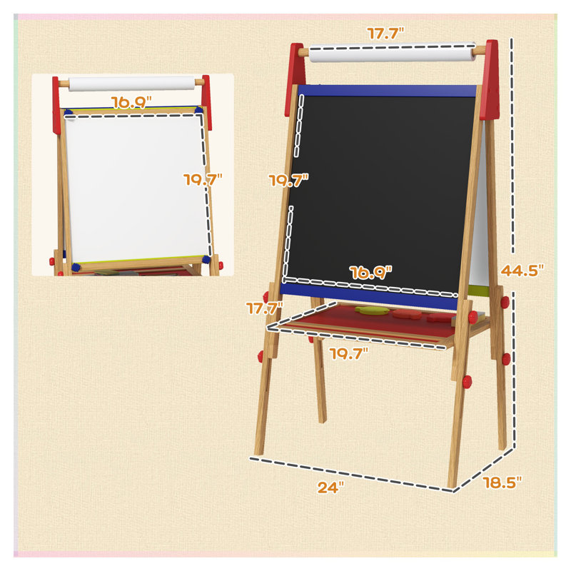 Chevalet 3 en 1 pour enfants avec tableau blanc, tableau noir et porte-rouleau de papier