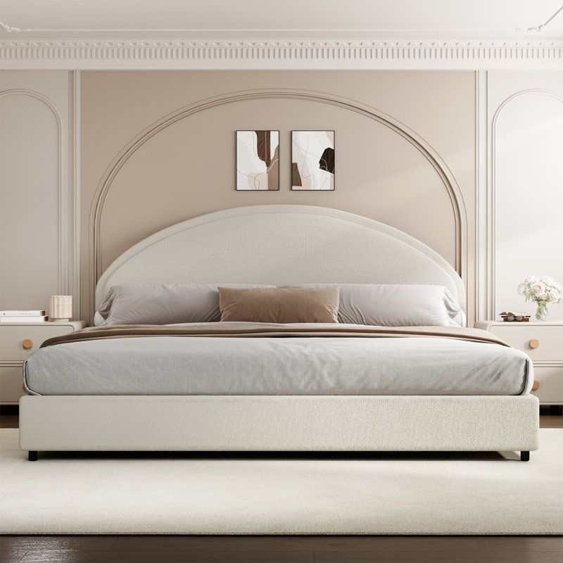 Boucle Upholstered Bed Frame with Headboard
