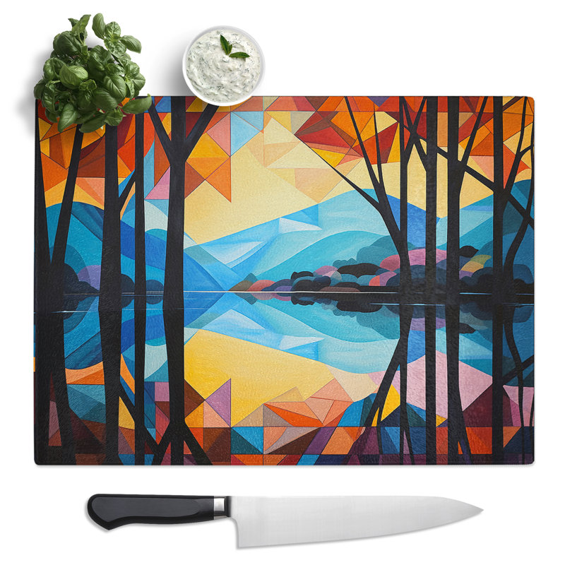 Lake Geometric  Glass Chopping Board