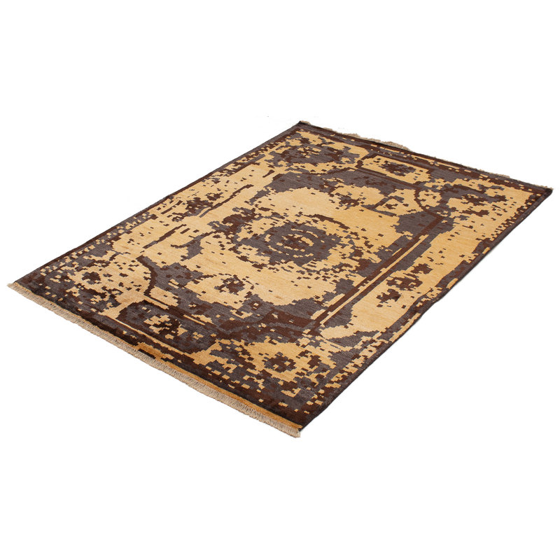 Tapis unique en laine noué à la main style Oushak des années 2010 de 5 pi 6 po x 7 pi 7 po brun Gerlak