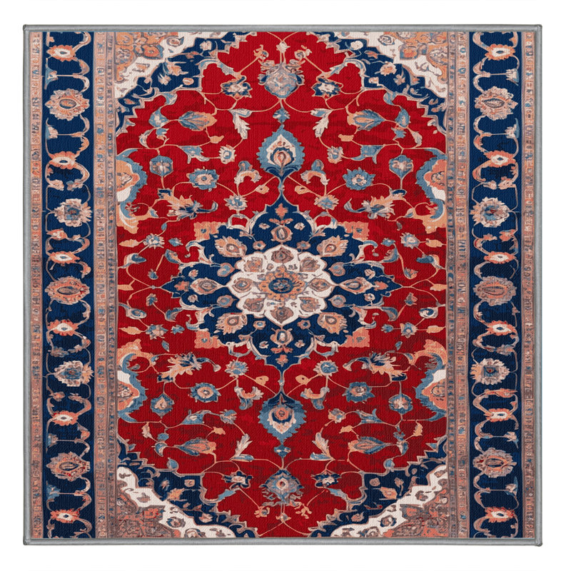 Tapis brun Tabriz lavable à la machine, Carré 5 pi