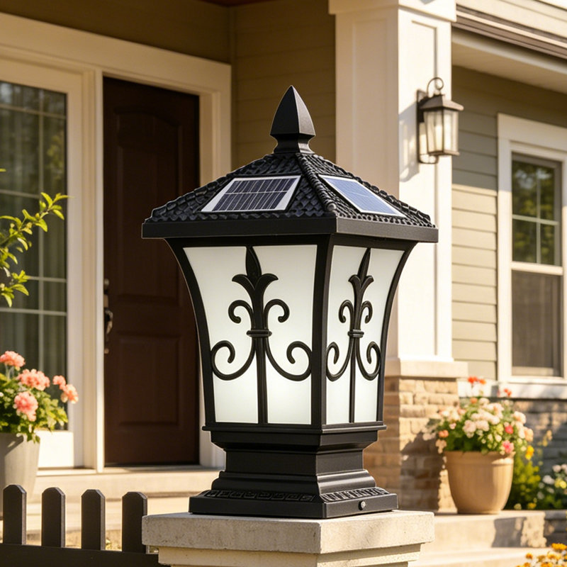 Lampadaire noir à double usage solaire et câblé noir, DEL 4 couleurs, étanche IP65, avec télécommande, pour barrière extérieure et patio