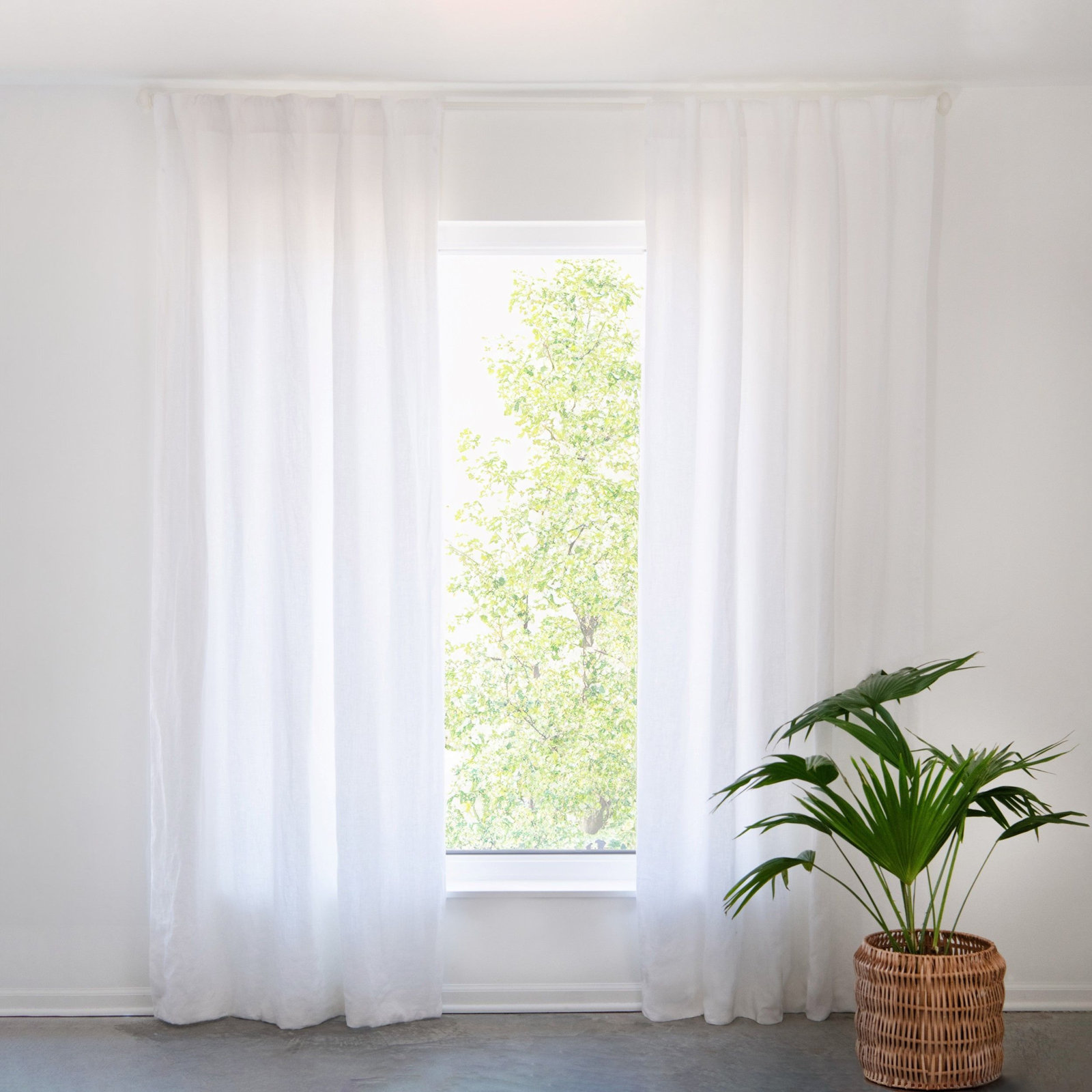 100% French Linen Curtain Panel Set, White, 50" W x 84" L