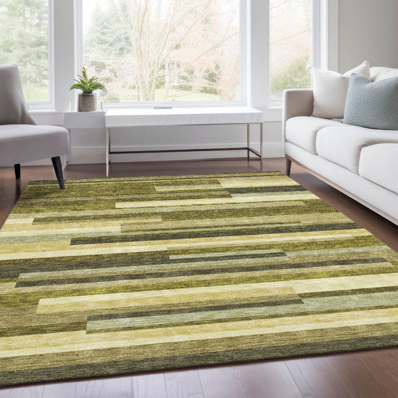 Premium Machine Washable Prisco Olive Rug, Rectangle 2'6" x 3'10"