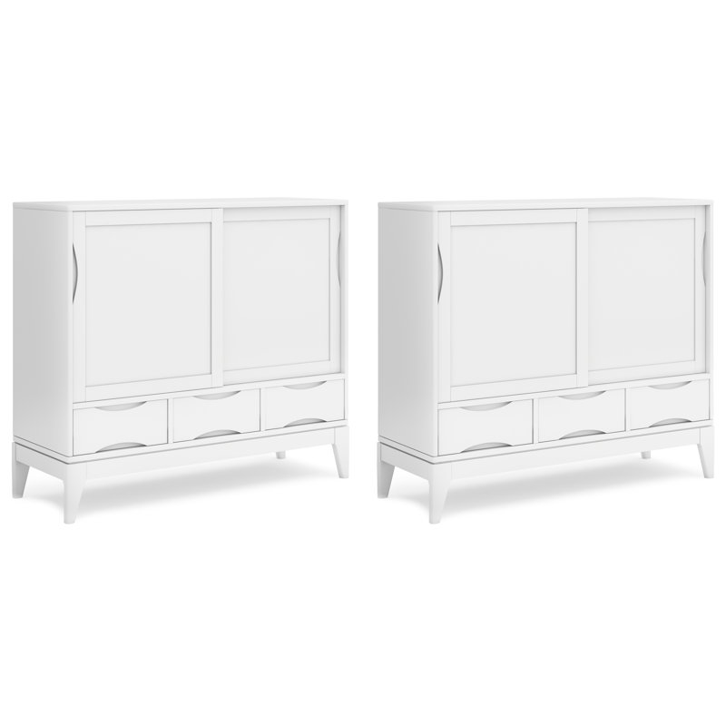 Harper SOLID HARDWOOD 48W Tall Storage Cabinet With Doors And 3 Drawers Set Of 2, White