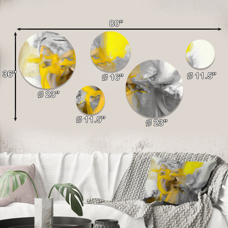 Abstract Wall Decor on Metal - Mustard Yellow And Vivid Gray I