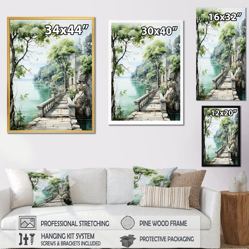 «Lockeland Green Bridge Tranquil Archway I», reproduction d'art sur toile, Cadre photo noir, H 32 po x l 16 po x P 1 po