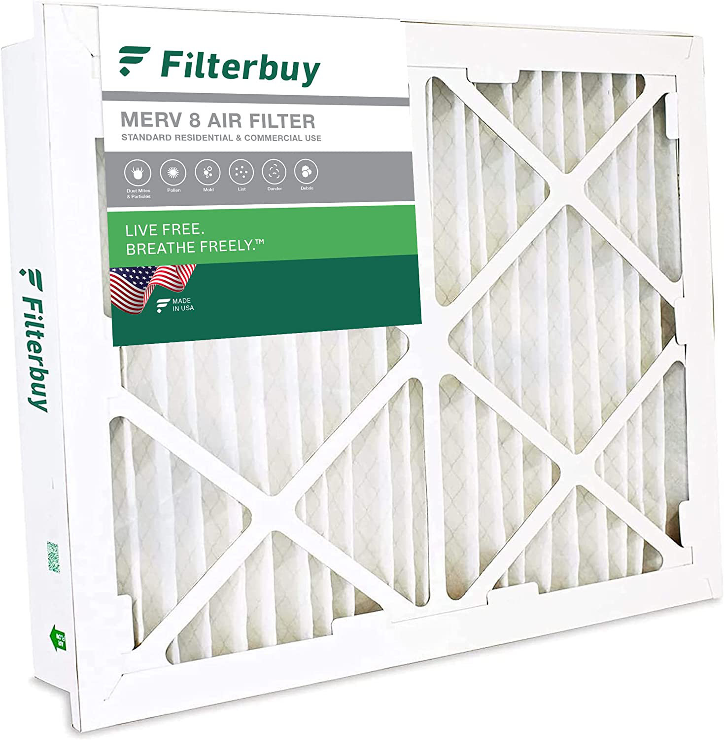 Filterbuy 20x20x5 Air Filter MERV 8, Pleated HVAC AC Furnace Filters