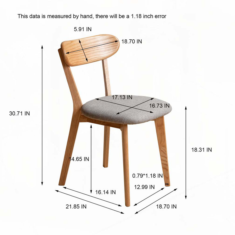 Chaises de salle à manger en bois avec siège rembourré, Gris, Chêne