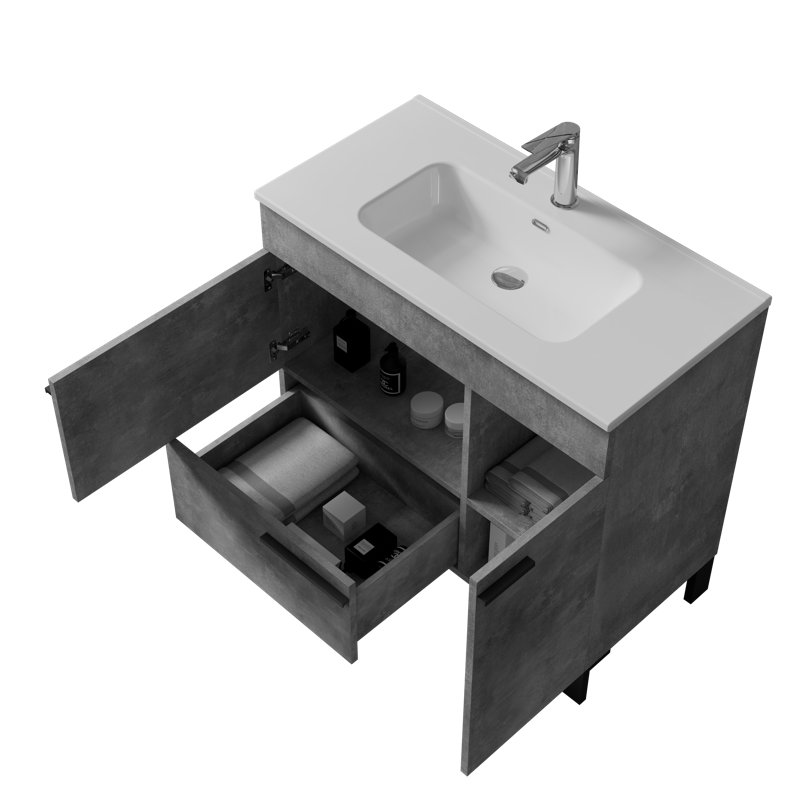 36" Single Bathroom Vanity Free-standing vanities with Gloss white Ceramic Top,1 Drawer,2 doors Modern for Small Bathroom