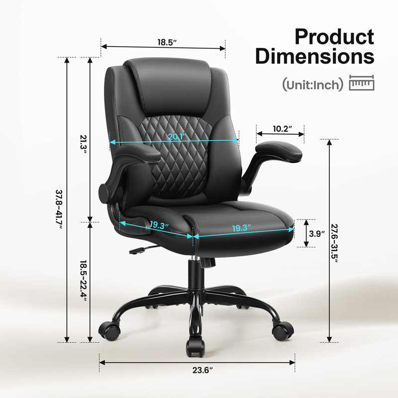 Chaise de bureau ergonomique inclinable avec accoudoirs réglables, fonction berçante et roulettes pivotantes à 360 °, Noir
