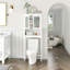 Armoire de rangement au-dessus de la toilette avec portes en verre, blanc