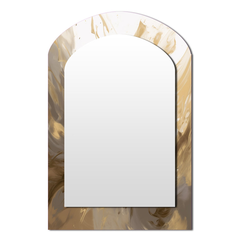 White and Gold Aqua Symphony - Abstract Arch Wall Mirror, White Asymmetrical Decorative Mirror, Printed Metal Art, 43" x 33"