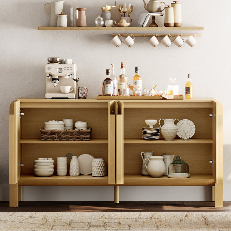 Adora Mid-Century 63" Wood Sideboard Buffet Cabinet With Storage, Modern Credenza With Doors And Adjustable Shelves For Kitchen Living Room, Dining Room
