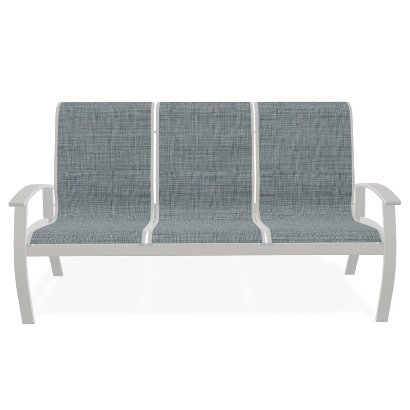 Belle Isle Sling Aluminum Frame 3-Seat Sofa with Marine Grade Polymer Arm Accent, Snow, Charm