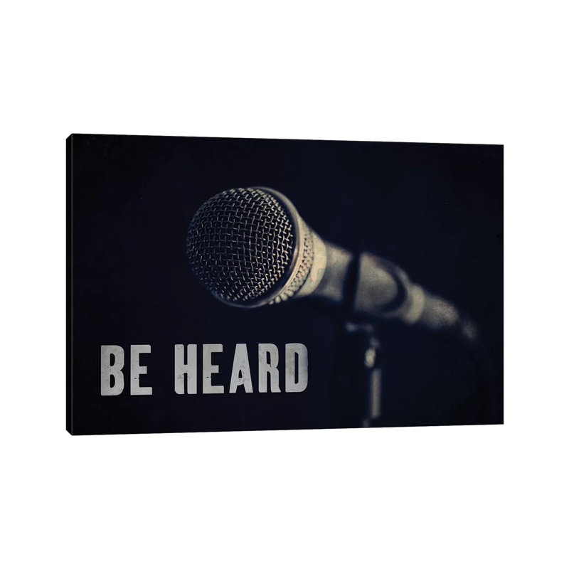 «Be Heard Typographie Microphone» par Tom Quartermaine - impression sur toile tendue, H 8 po x l 12 po x P 0,75 po