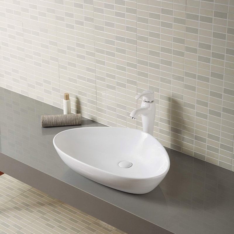 A&E Bath and Shower 17.32 " Ceramic Specialty Bathroom Sink, White