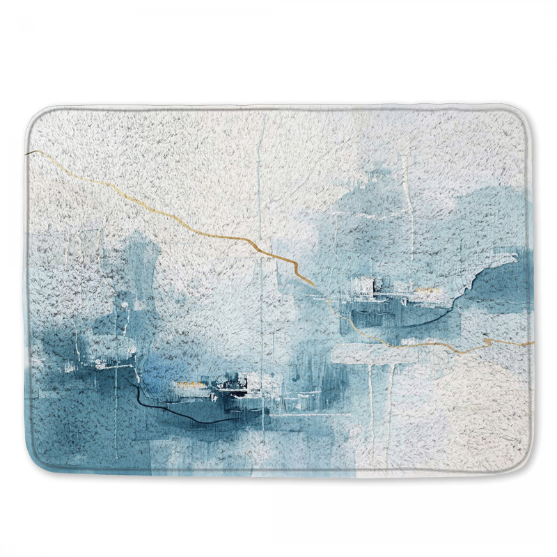 Tapis de bain abstrait bleu, L 24 po x L 17 po