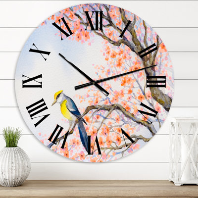 Beautiful Blue Bird On Flowering Branch I - Traditional wall clock