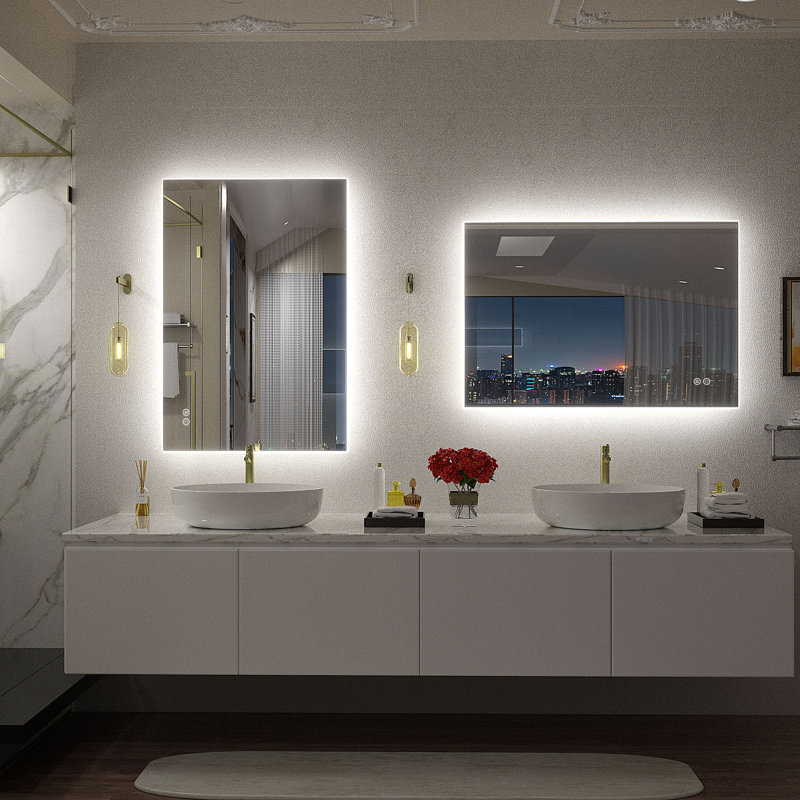 Aevar Super Bright 192 LEDs/m Back LED Lighted Anti-Fog Tempered Glass Bathroom/Vanity Mirror with ETL & 3-Year Warranty