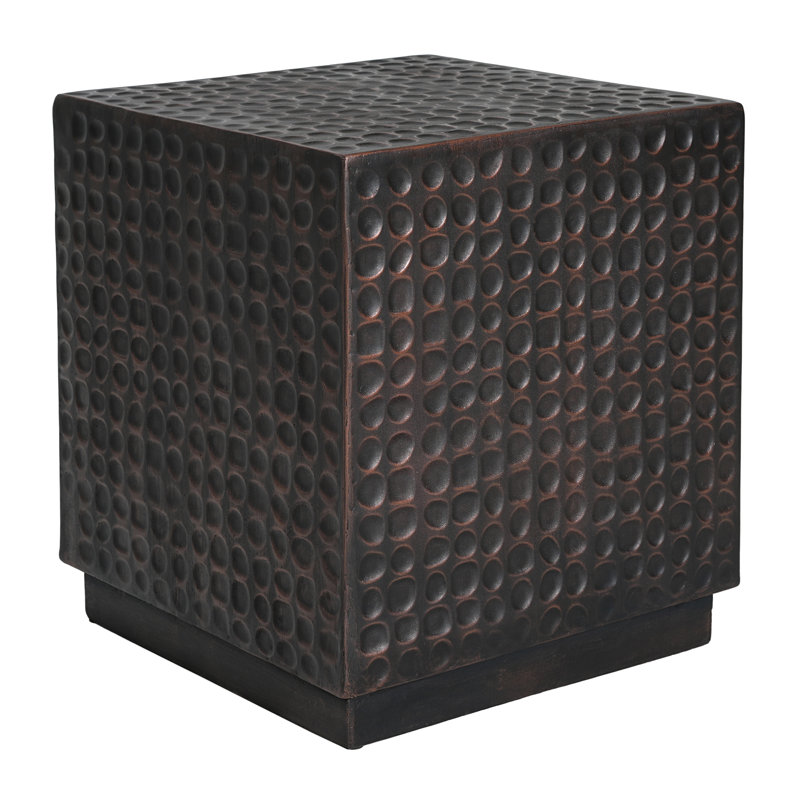 Outdoor Side Table, Patio End Table Cube, MGO Fluted Coffee Table for Outside, Garden, Backyard, Poolside Accent Table, Antique Copper