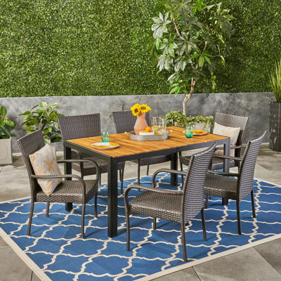 Walstonburg 6 - Person 59.25" Long Rattan Dinning Set by Ebern Designs