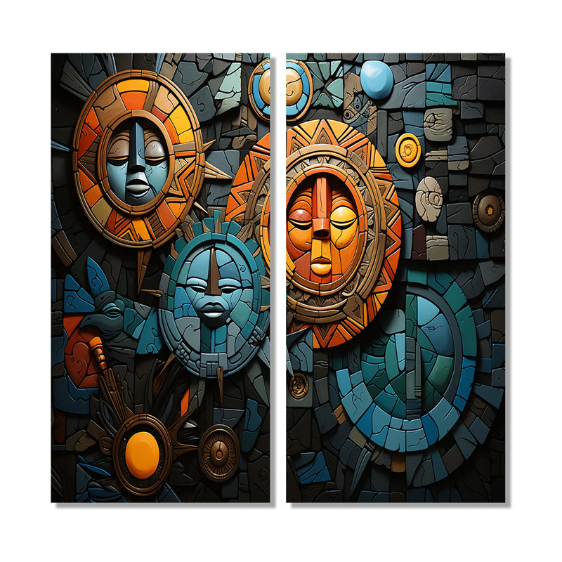 Mosaïque de la culture africaine - art mural global 2 panneaux, H 32 po x l 32 po, Toile tendue, Ne s’applique pas