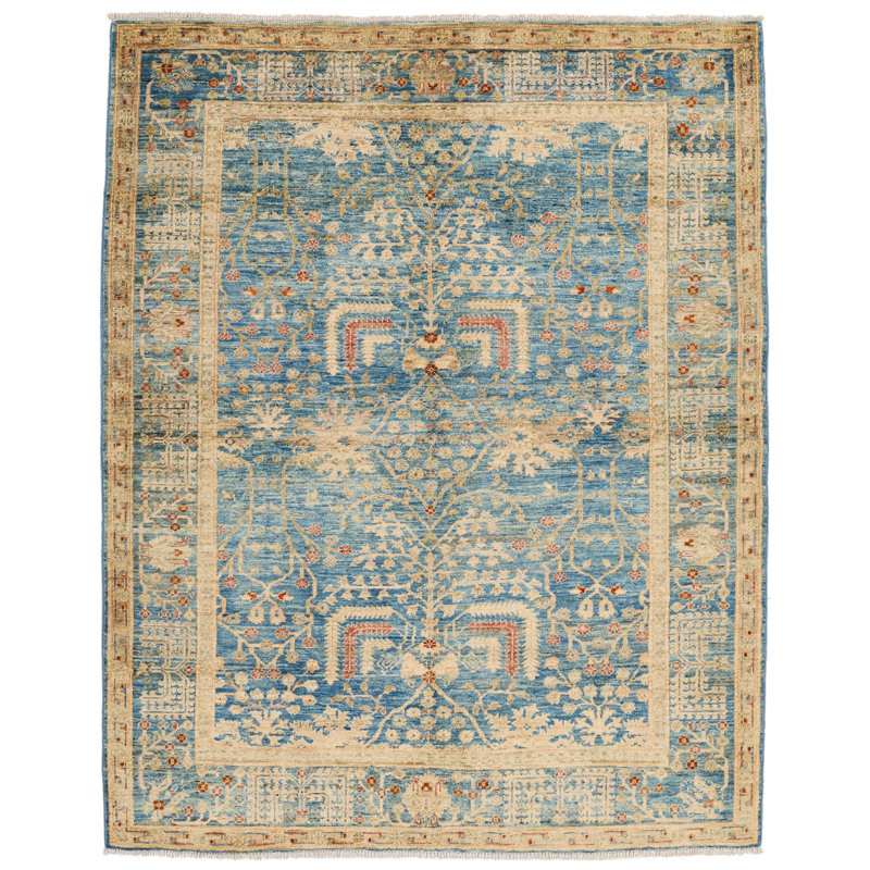 Tapis traditionnel bleu clair et ivoire 5 x 7