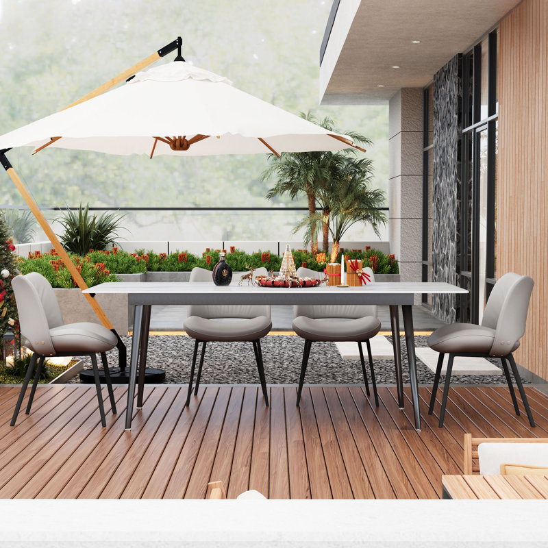70.8in White Sintered Stone Rectangular Dining Table Chair Set