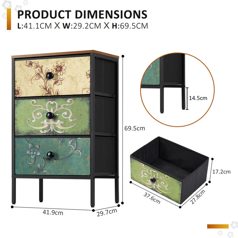 41.9cm W Metal Bedside Table