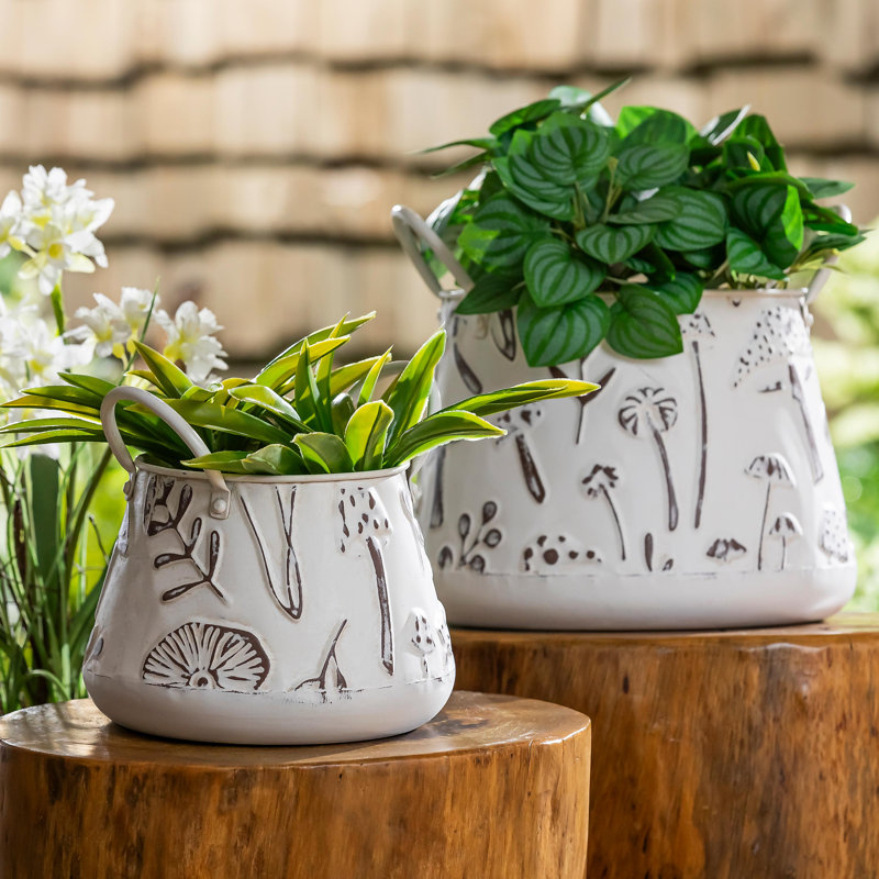 Ensemble de 2 pots à fleurs embossés avec poignées, emboîtés