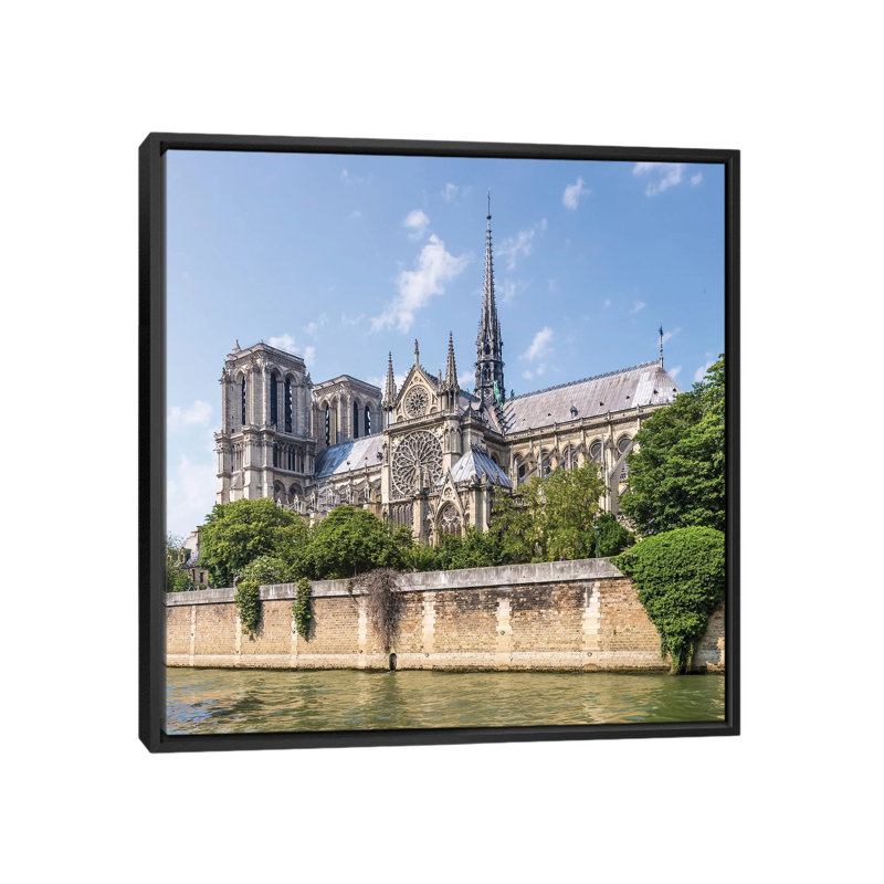 Cathedral Notre-Dame And River Seine by Melanie Viola - Print on Canvas, Black Framed, 93.98 cm H x 93.98 cm W