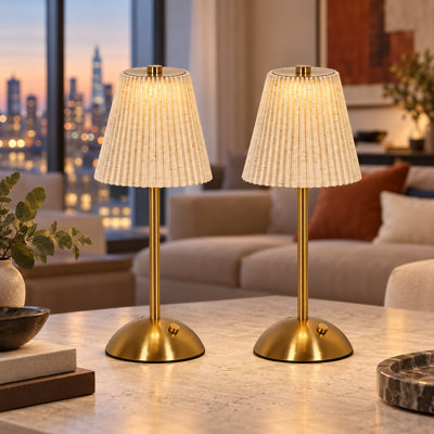 Rechargeable Dimmable Table Lamp with Textured Fabric Tapered 
