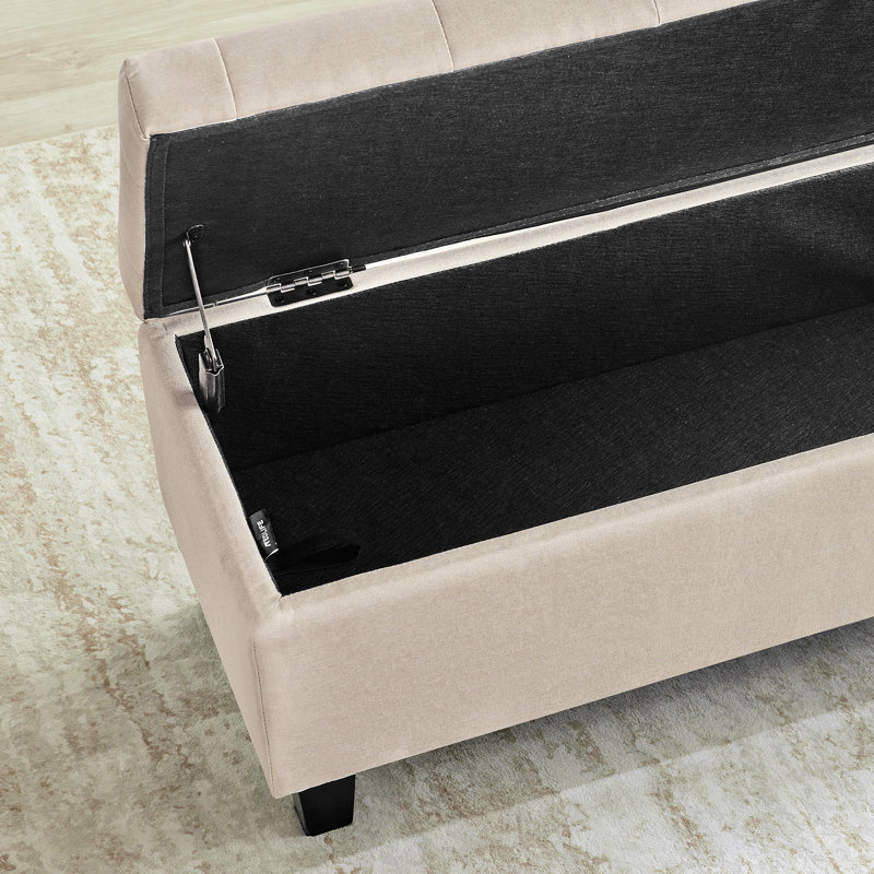 Jalob 42'' W Storage Ottoman Bench, End of Bed Storage Bench, Button Tufted Fabric Storage Ottoman, Solid Wood Leg, Safety Hinge, 330 LBS Load, Ottoman with Storage for Bedroom Living Room Entryway