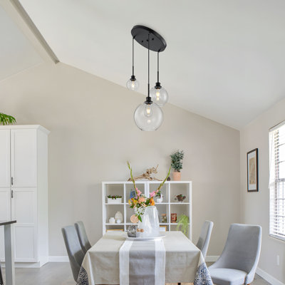 Luminaire suspendu grappe noir à 3 lumières avec globe en verre transparent Concow