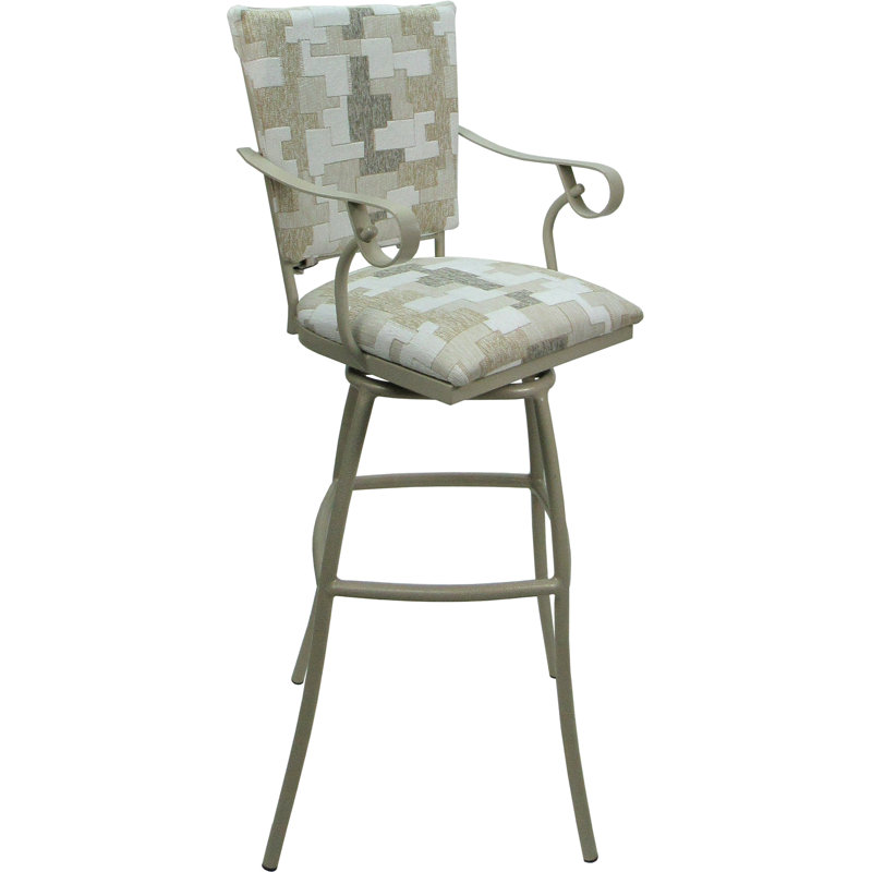 Tabouret d'extérieur d'extérieur très haut 34 po - Dossier rembourré avec accoudoirs, Crème, crème, Beige