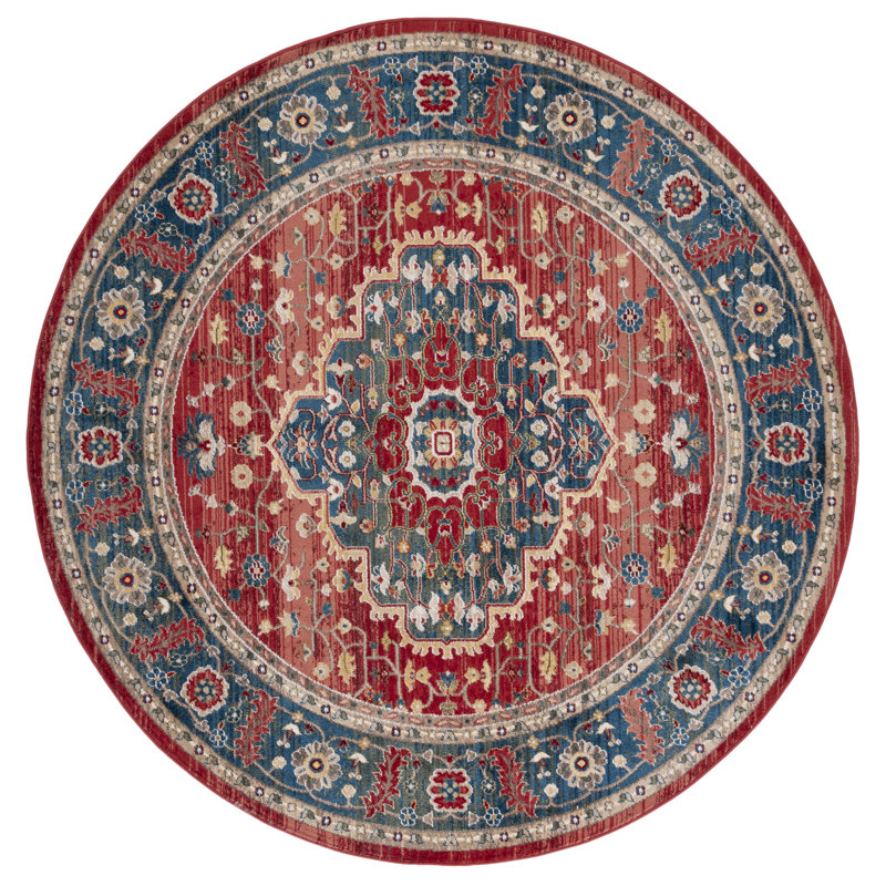 Tapis rouge / bleu marine en polypropylène Ralph Lauren, Rond 6 pi 7 po