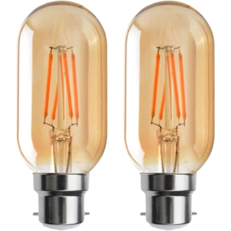 Pack 2, LED T45 Filament Bayonet B22 Vintage Tube Shaped Dimmable 40W Equivalent Replacement 4W 450LM Lumen 2700K Warm White BC Energy Saving Bulb for Cage lamp Home Decorative