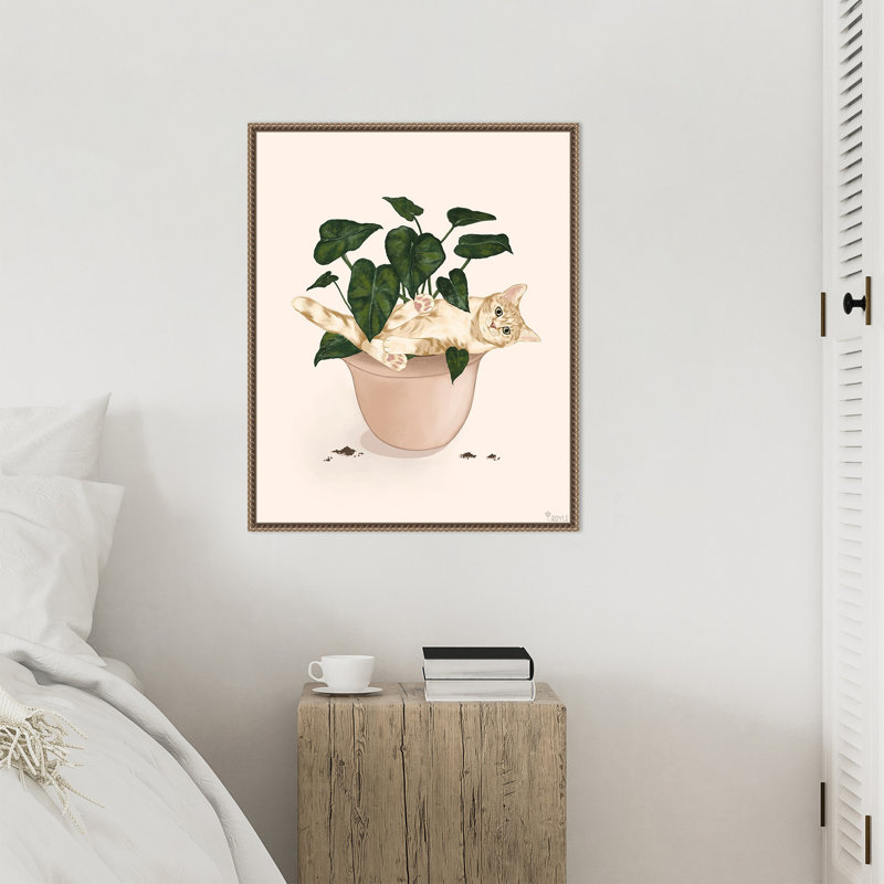 «Happy House Plant I Cat» par Tara Royle, reproduction d'art sur toile encadrée, H 28 po x l 23 po