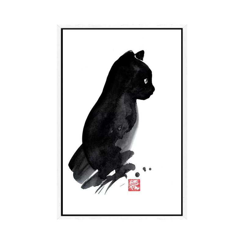Petit Chat by Péchane - Print on Canvas, 101.6 cm H x 66.04 cm W, White Framed