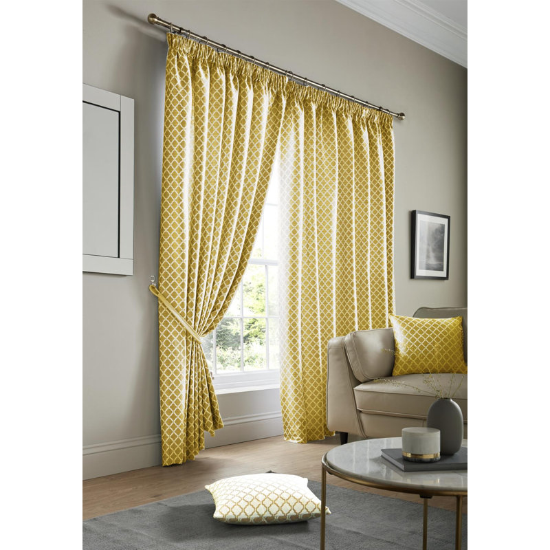 Dareece Cotswold Pencil Pleat Lined Curtains, Width 167 x Drop 137 cm, Ochre