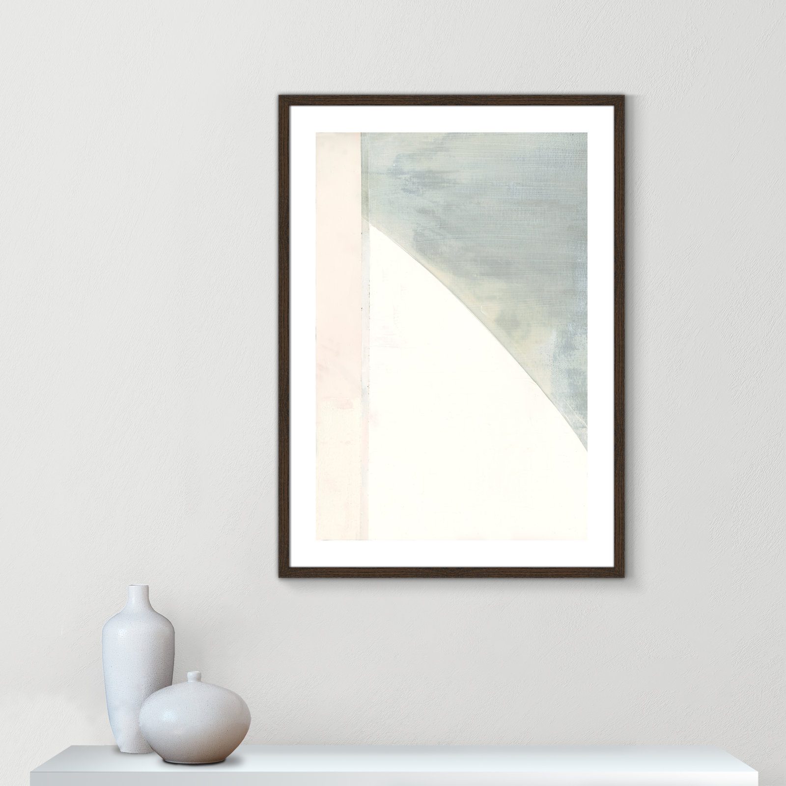 Alexandria "In Neutral I" Painting by Cartissi, 35.5" H x 25.5" W x 0.75" D, Walnut Wood Framed Paper